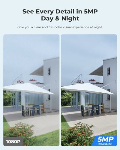 Comparison of outdoor scene in 5MP resolution during day and night.