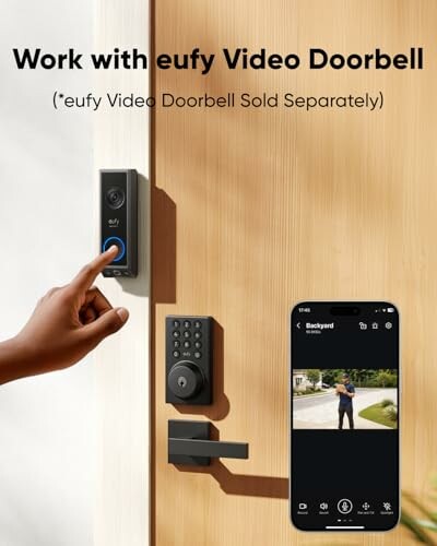 Person using eufy video doorbell with smartphone integration.