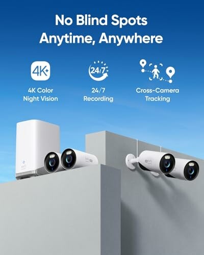 Security camera system with 4K color night vision, 24/7 recording, and cross-camera tracking.