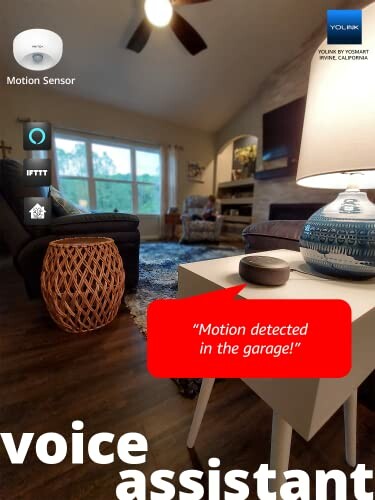 Smart home voice assistant alerting motion detected in the garage.