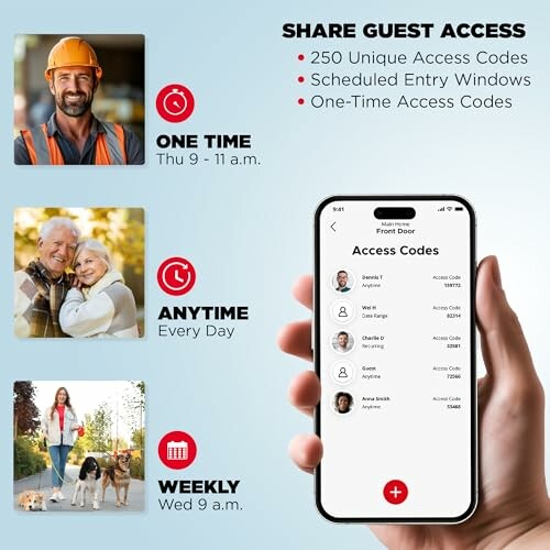 Smart lock access codes displayed on a phone with scheduling options.