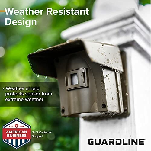 Guardline weather-resistant sensor with shield for protection.